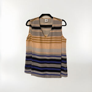 CAbi #3273 Womens M Sheer Underline Striped Sleeveless VNeck Tank Top Shirt